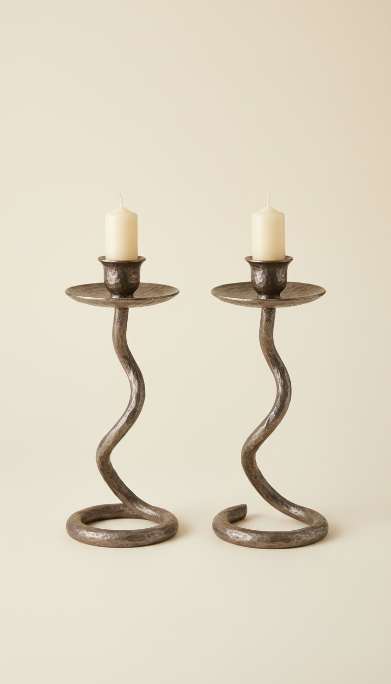 Forged Iron Candleholder Set Of Two