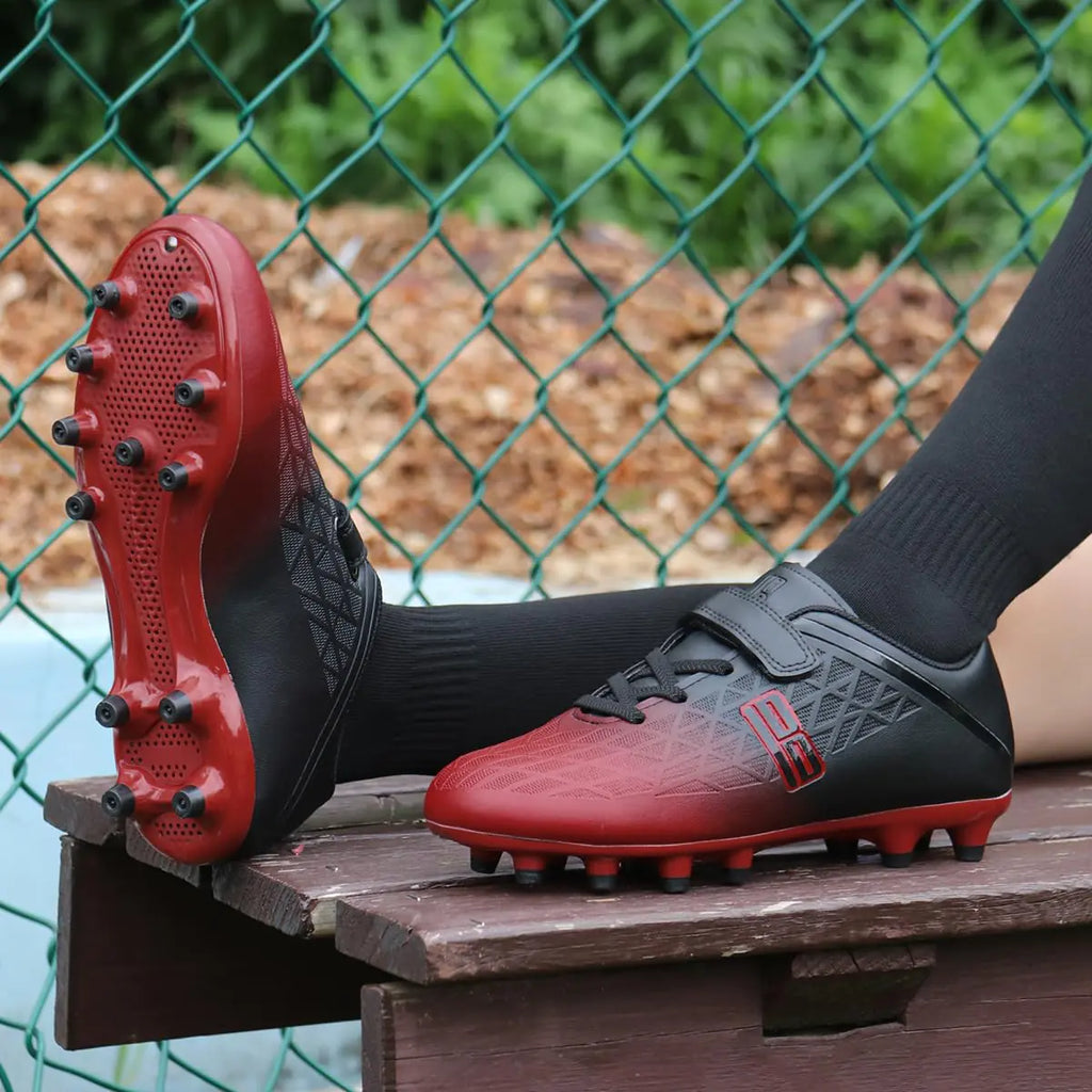 brooman Kids Firm Ground Soccer Cleats Boys Girls Athletic Outdoor Football Shoes 10 Toddler Black/Red - # BOAA71110002